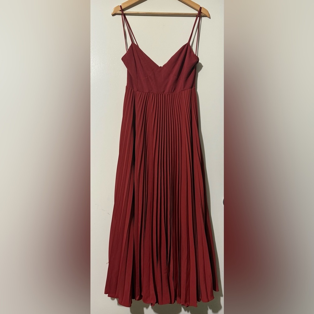Anthropologie Rust Red Pleated Midi Dress - Picture 8 of 10